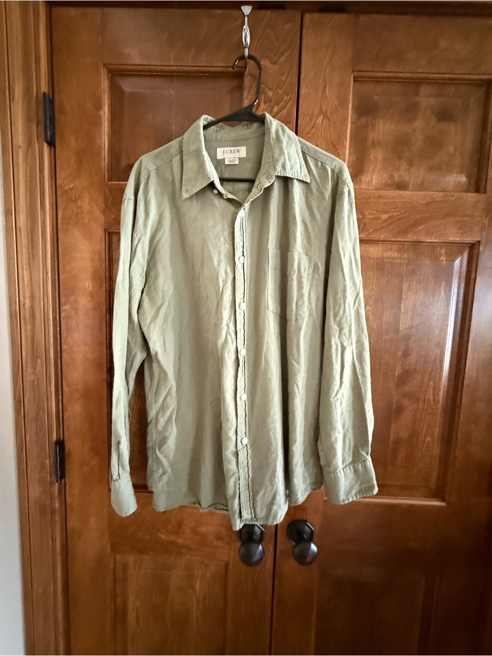 J. Crew Men's Olive Green Casual Shirt - Size Large